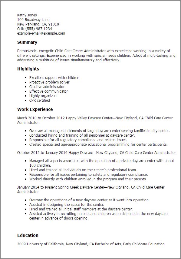 cv for childcare