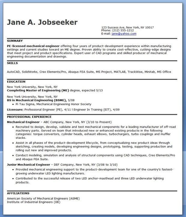 best mechanical engineer resumes