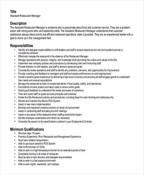 assistant restaurant manager resumes