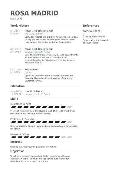 resumes examples for receptionist