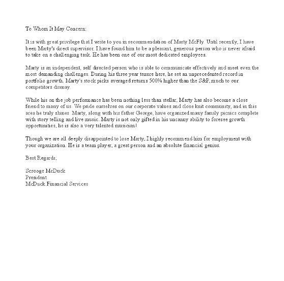 internship letter of recommendation