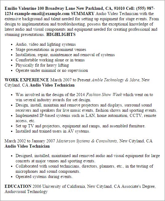 sound engineer resumes