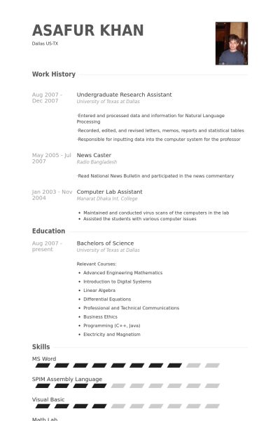 undergraduate student resume examples