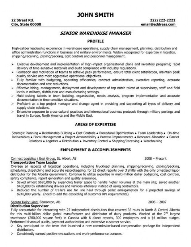 sample warehouse supervisor resume