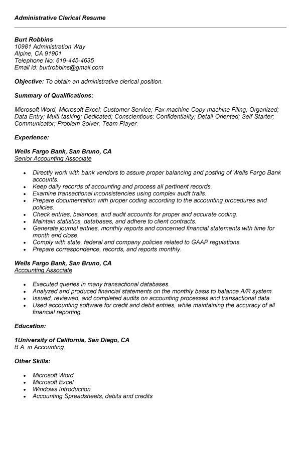 clerical resume