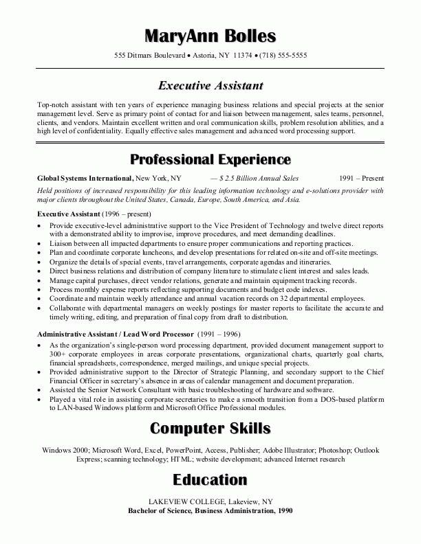 resume objectives for administrative assistant
