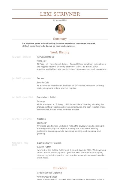 hostess resume samples