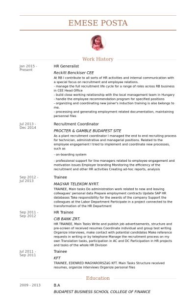 sample resume hr generalist
