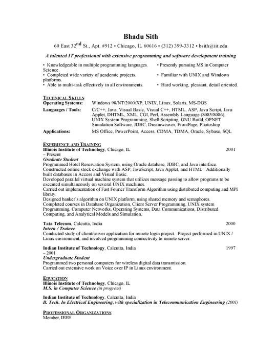 resume for graduate school