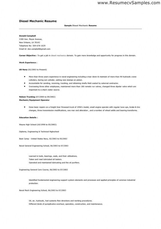diesel mechanic resume