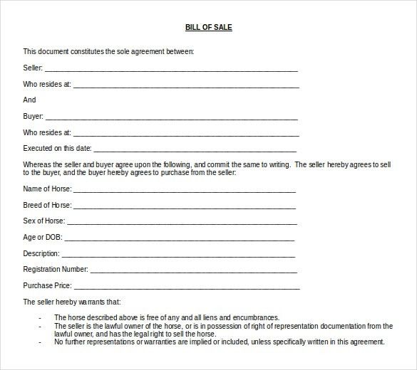 ms word bill of sale
