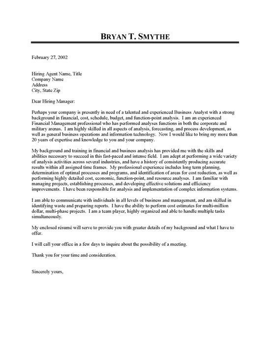 systems analyst cover letters