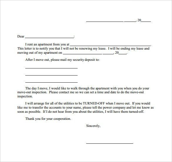 move out letter to landlord sample