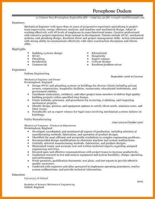 mechanical engineer resume example