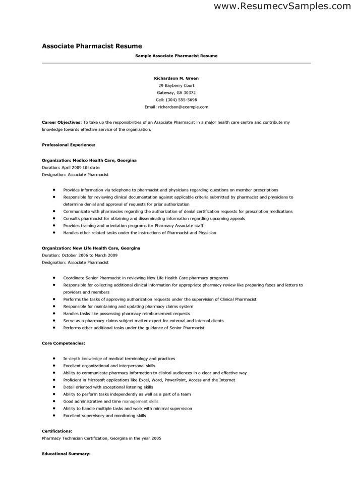 pharmacy resume examples