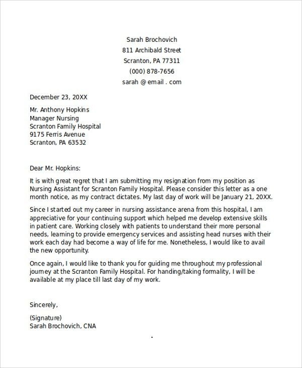 nursing resignation letters
