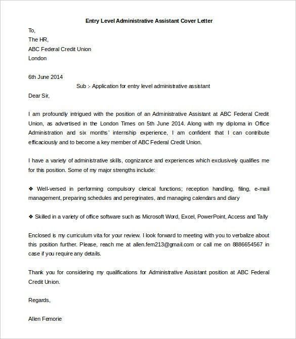 entry level administrative assistant cover letters