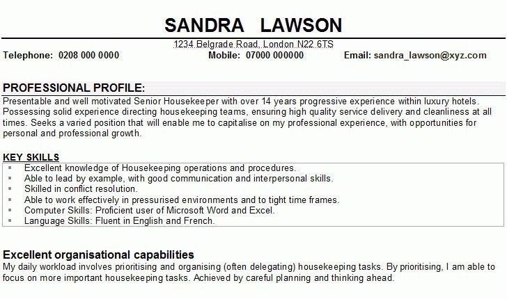 housekeeping skills for resume