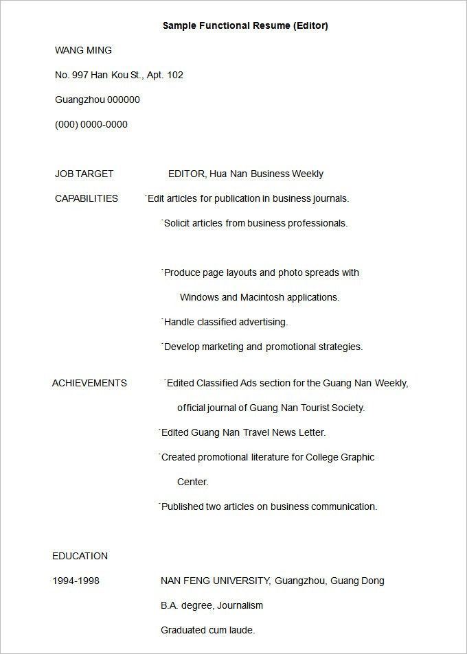 functional resume layout