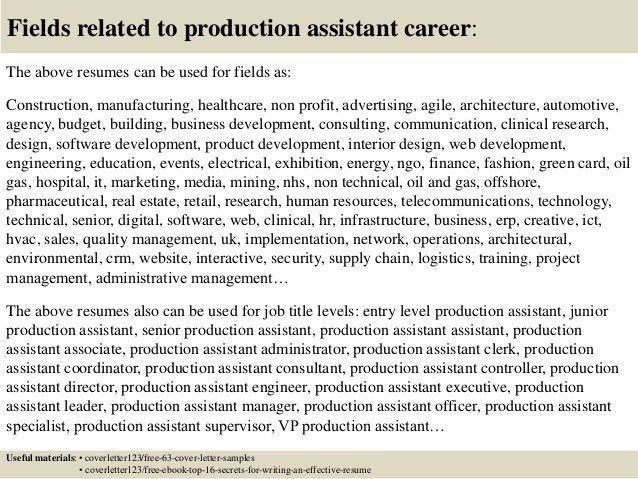 production assistant cover letters