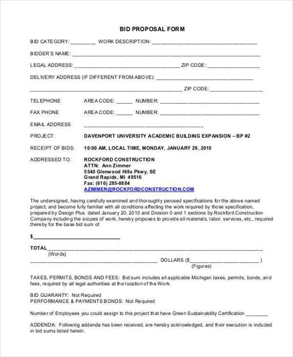 bid form example
