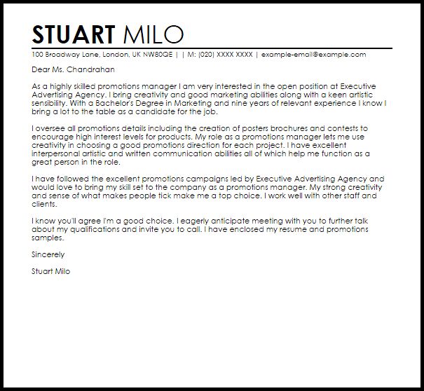 advertising cover letter samples