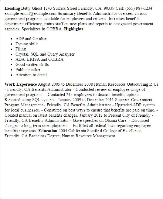 job description for benefits administrator