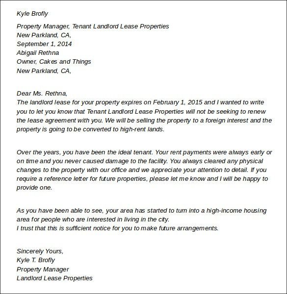 sample lease termination letter from landlord