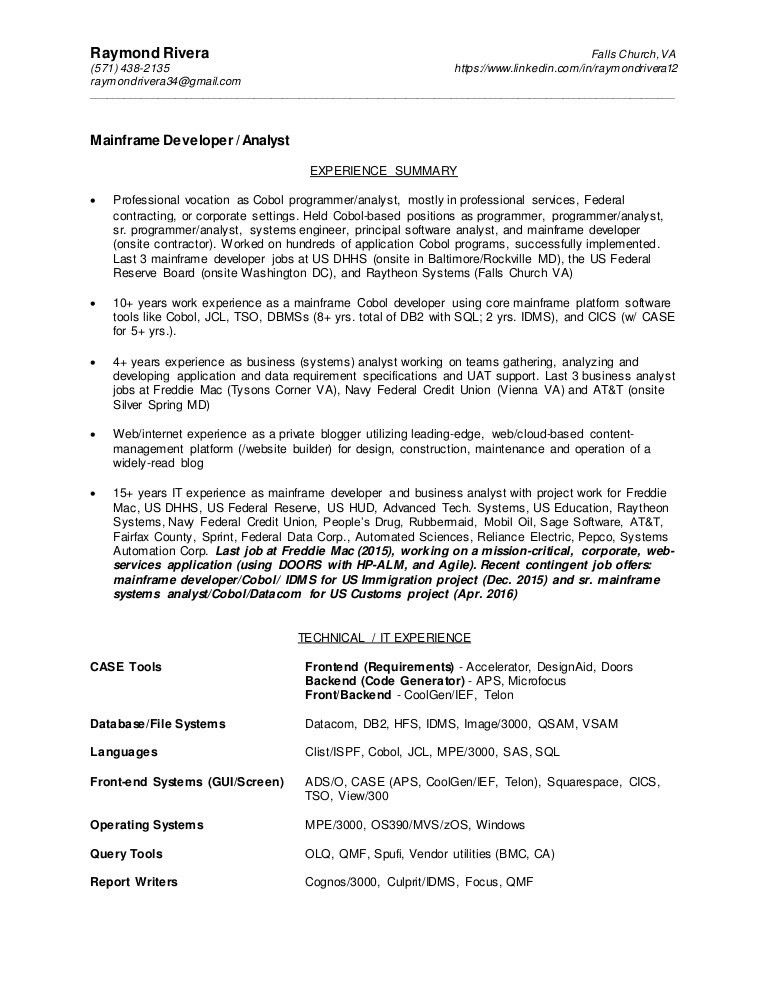 mainframe resume