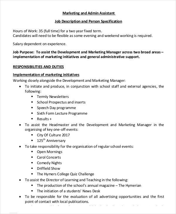 job description marketing assistant