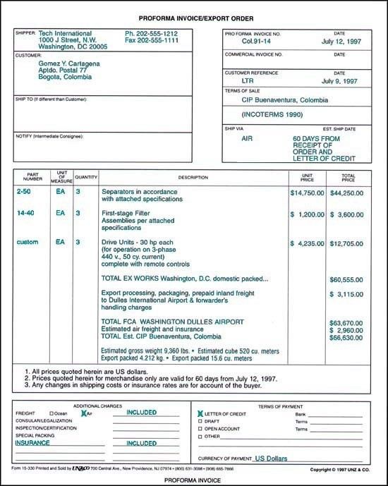 proforma invoice xls