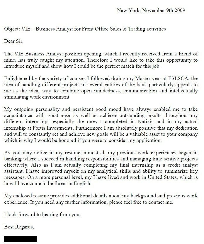 cover letter for business analyst position