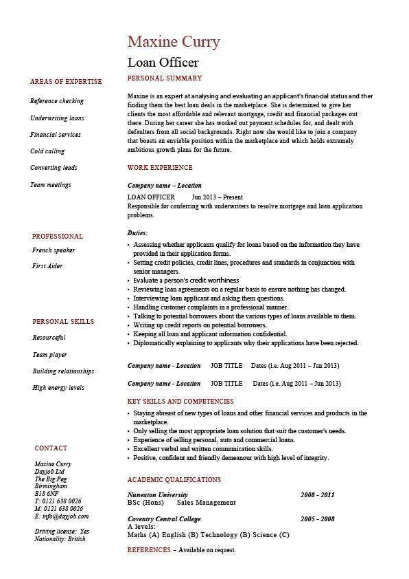 loan officer resume examples