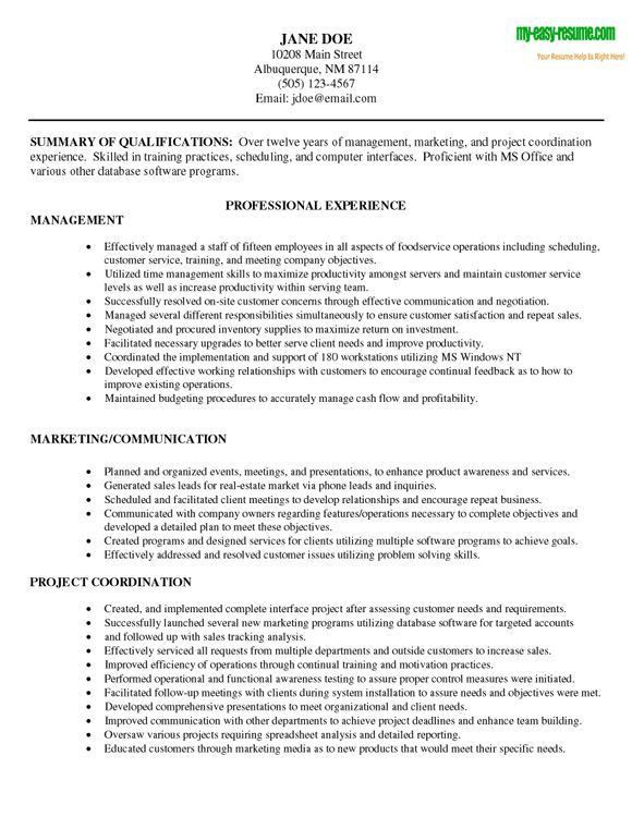 sample business management resume