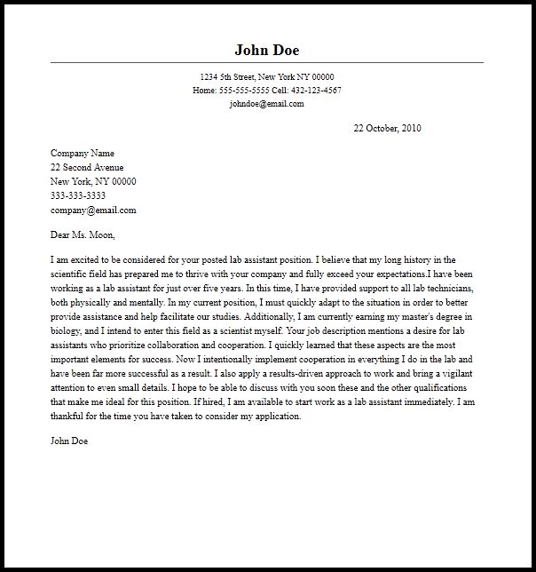 lab technician cover letter sample