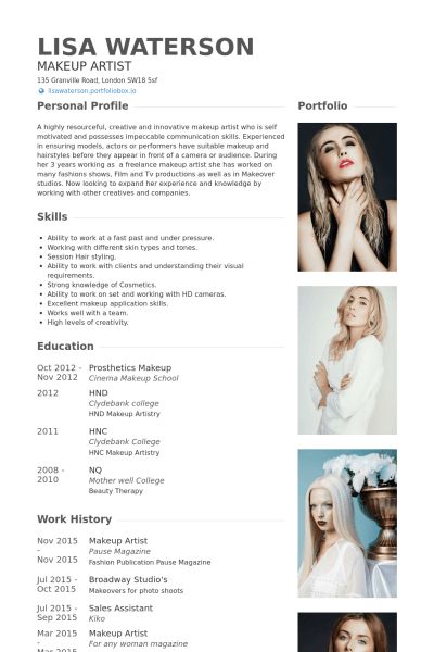 makeup artist resume sample