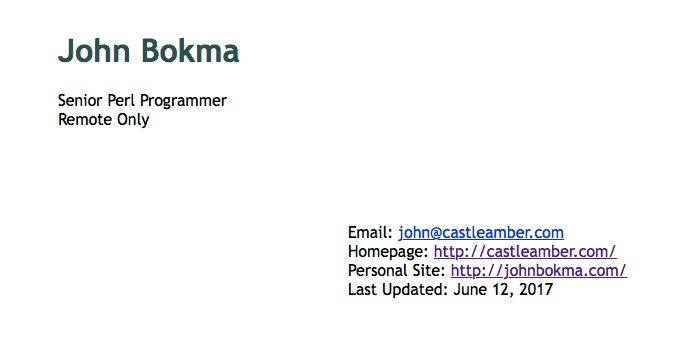 perl programmer resume