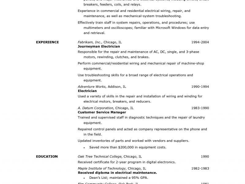 examples of electrician resumes