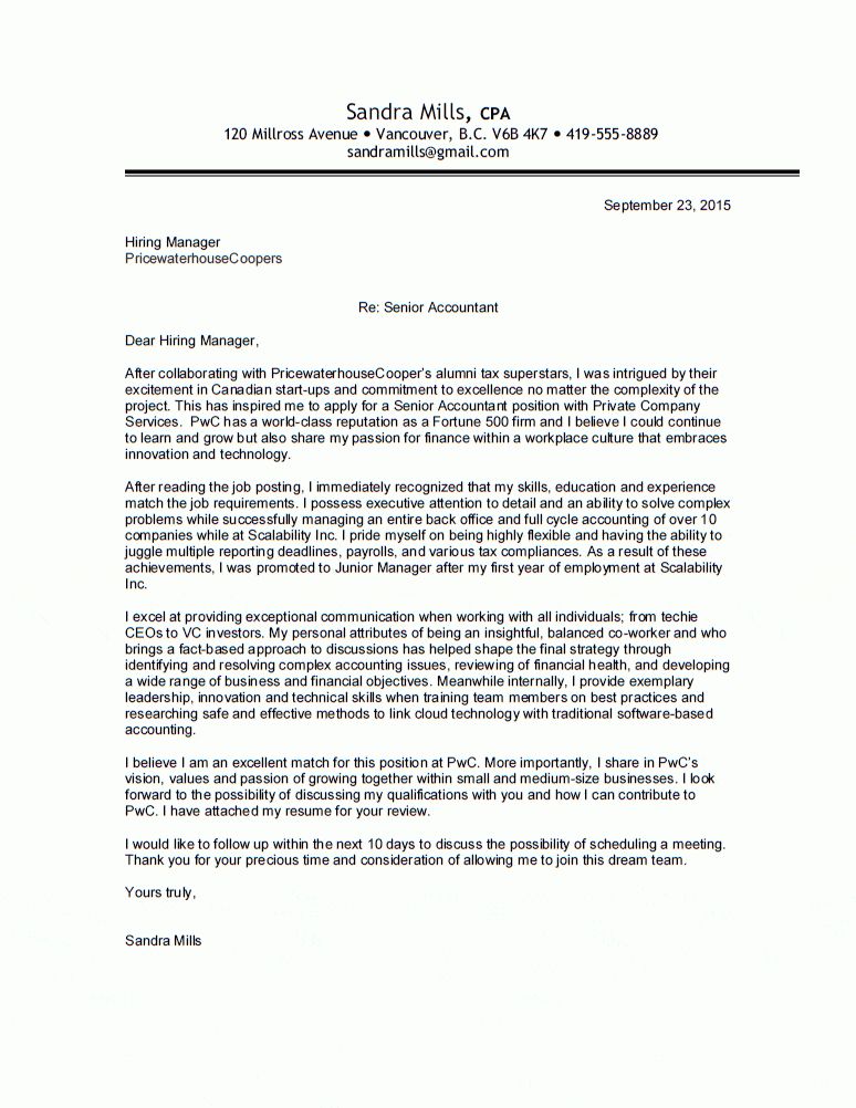 sample cover letter for accountant
