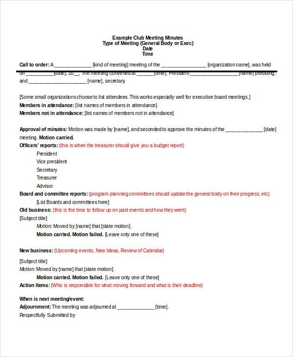informal meeting minutes
