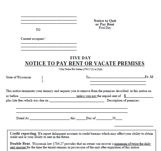 5 day eviction notice template