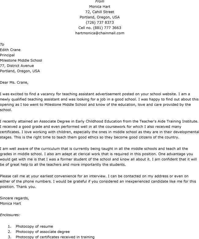 teacher aide cover letter samples