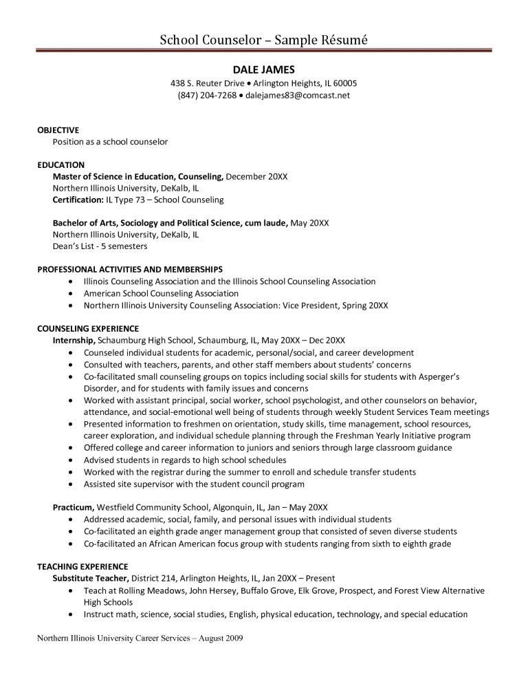 resume for school counselor