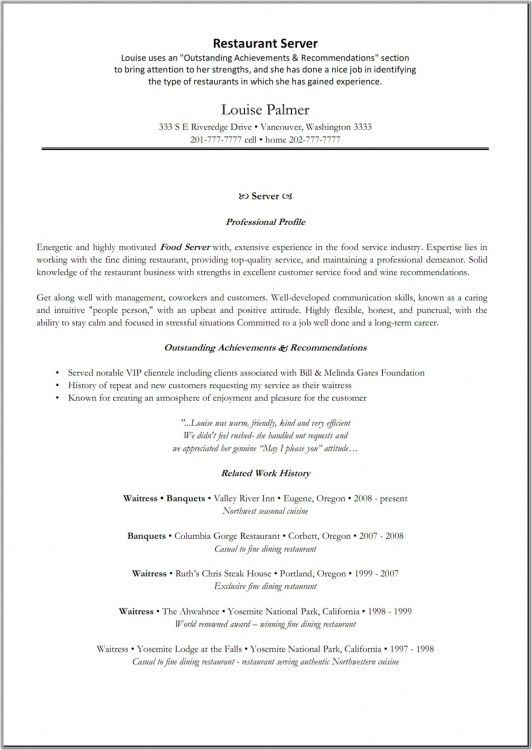 Restaurant Server Resume. Food Server Resume Best Fast Food Server ...