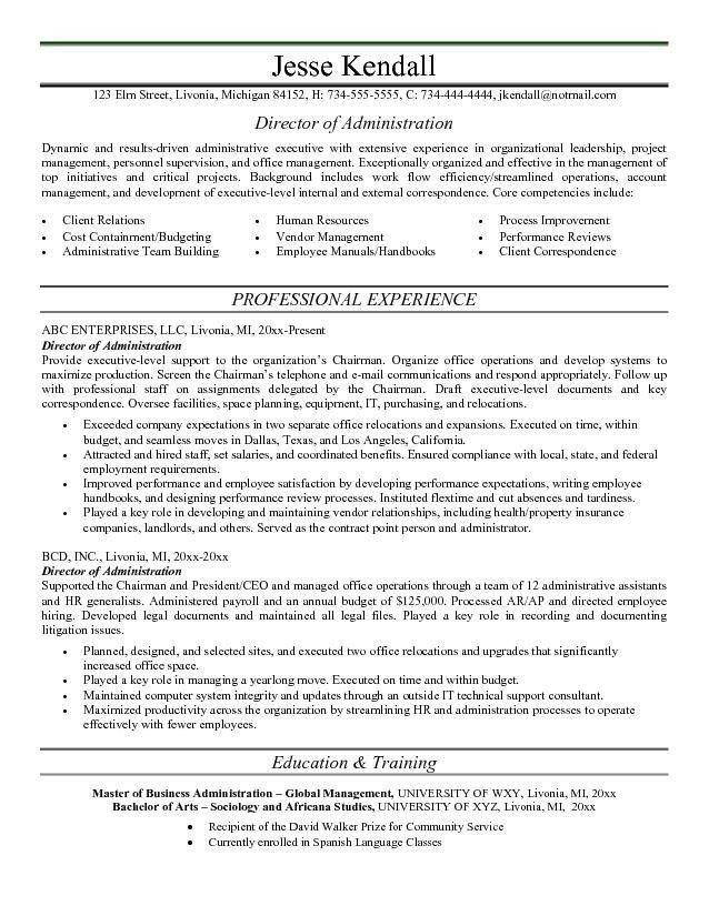 sample business administration resumes