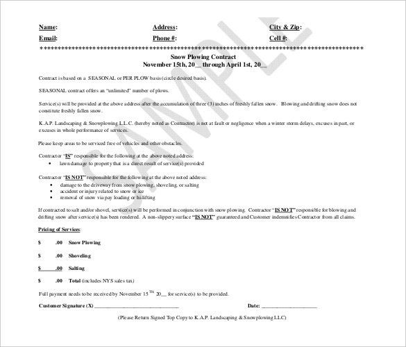 snow removal contract templates