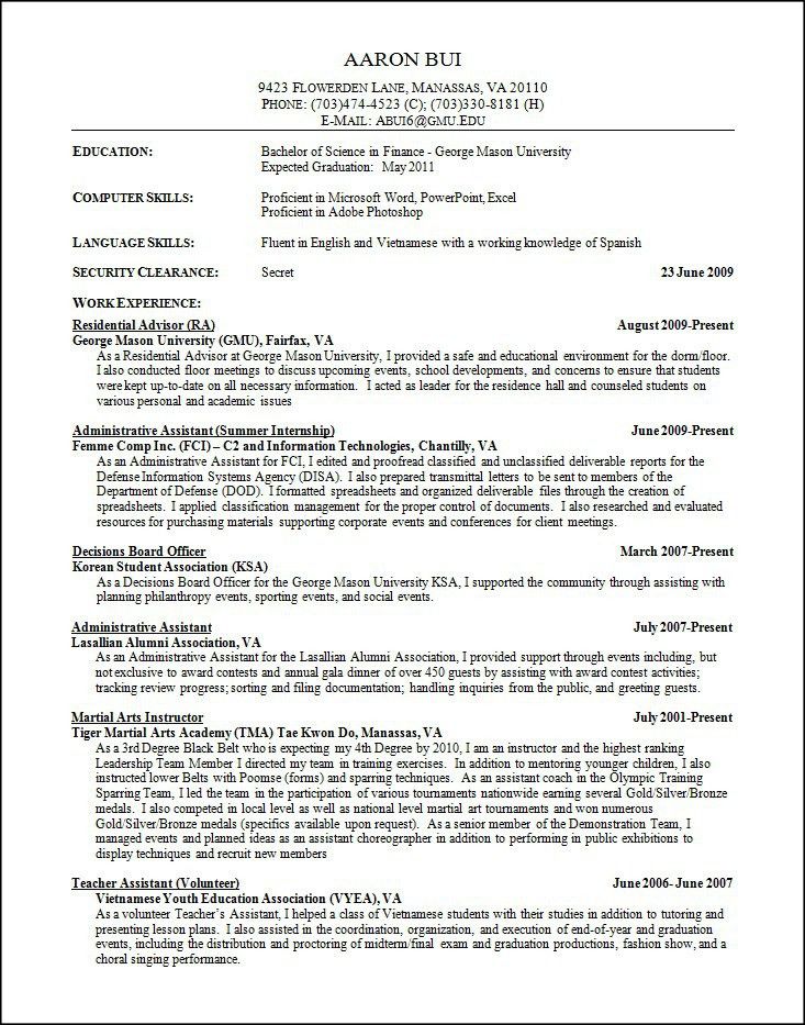 college admissions resume template