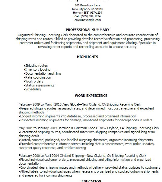 shipping and receiving resumes