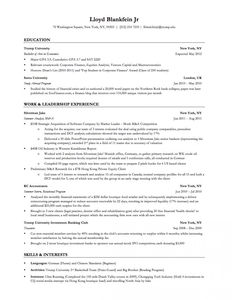 banking resume example