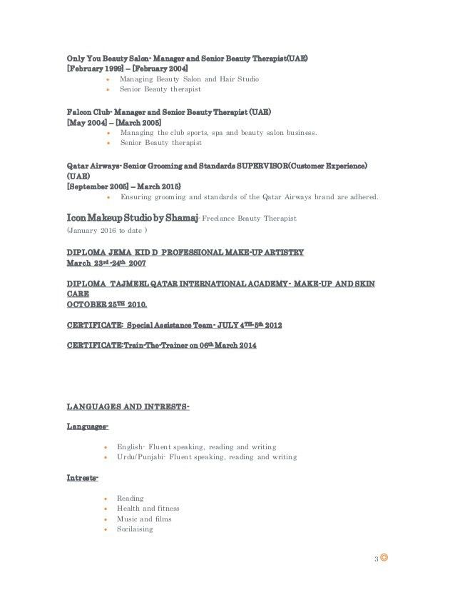 beauty therapist resume